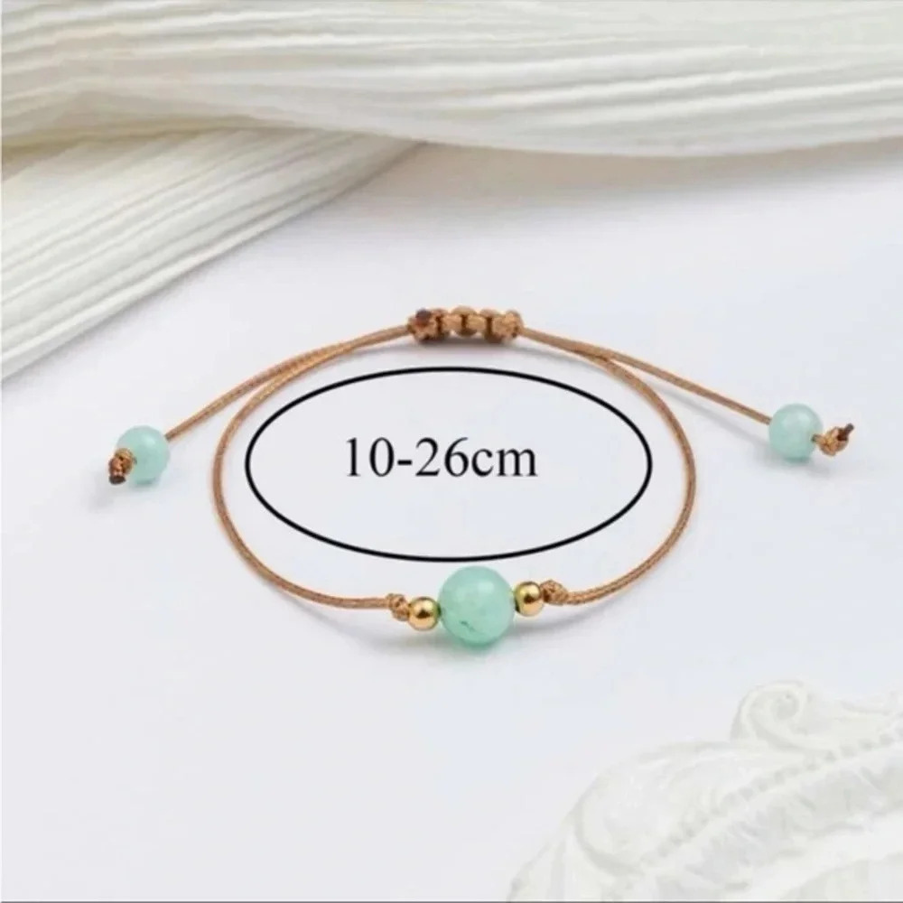 Mint Green Beaded Bracelet | Boho Adjustable Healing Stone Jewelry